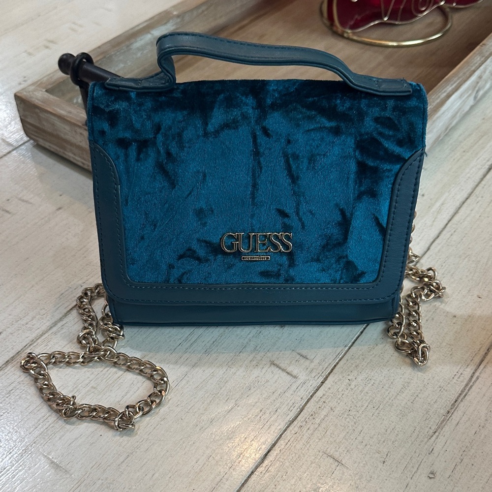 Guess Teal Velvet Crossbody Bag